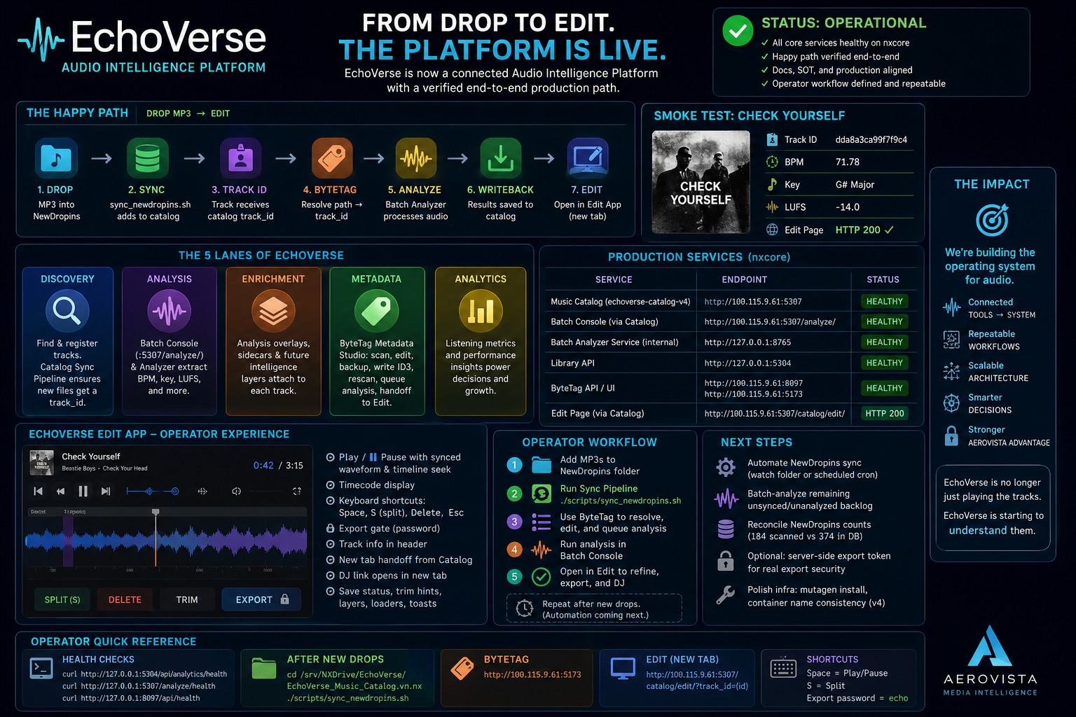 EchoVerse Audio Intelligence Platform dashboard infographic